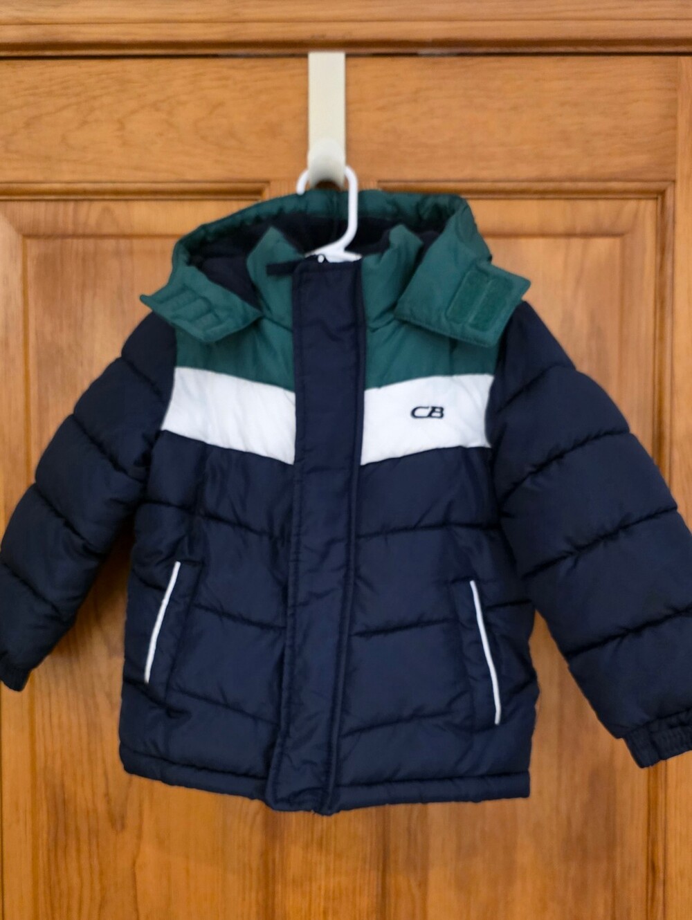 CB Sports Hooded Puffer Jacket Blue Green White Size 2T